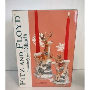 RARE Fitz and Floyd Father Noel Deer Candleholders Christmas Dillard's Décor